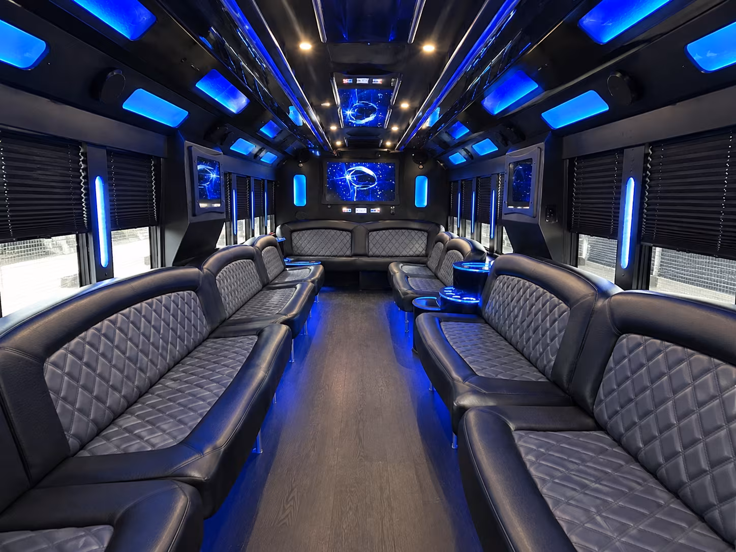 Interior of a party bus rental serving Moreno Valley
