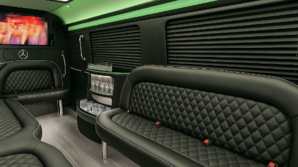 Interior of Charter Bus Company Colton's 14 Passenger Sprinter Limousine in Colton