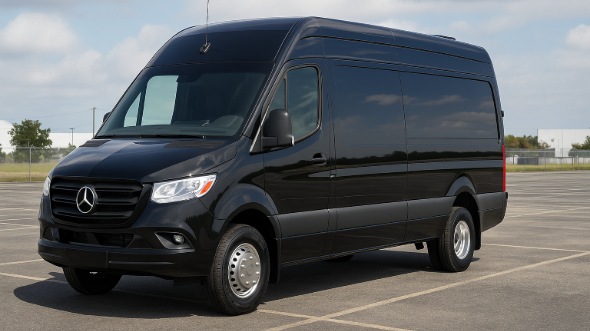 Exterior of Charter Bus Company Rialto's 14 Passenger Sprinter Limousine in Rialto