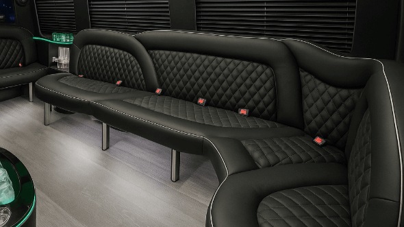 Interior of Charter Bus Company San Bernardino's 15 Passenger Party Bus in San Bernardino