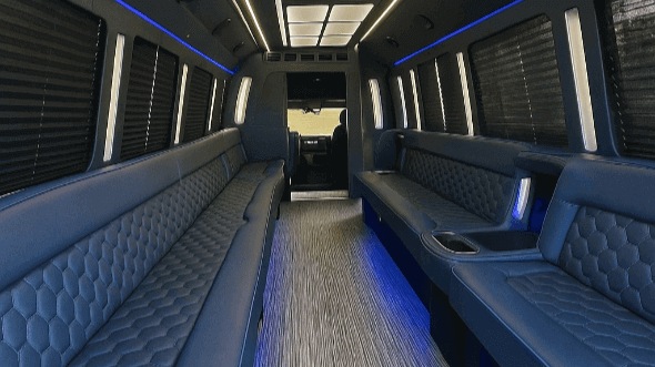 Interior of Charter Bus Company Corona's 20 Passenger Party Bus in Corona