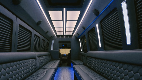 Interior of Charter Bus Company Redlands's 20 Passenger Party Bus in Redlands
