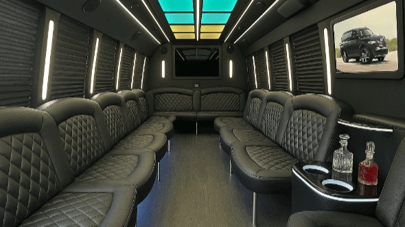 Interior of Charter Bus Company Corona's 28 Passenger Party Bus in Corona