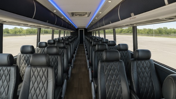 Interior of Charter Bus Company Moreno Valley's 40 Passenger Charter Bus in Moreno Valley