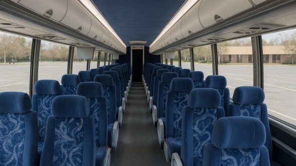 Interior of Charter Bus Company Moreno Valley's 46 Passenger Charter Bus in Moreno Valley