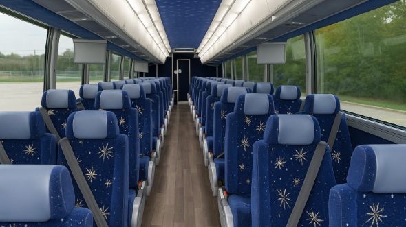 Interior of Charter Bus Company Moreno Valley's 47 Passenger Charter Bus in Moreno Valley