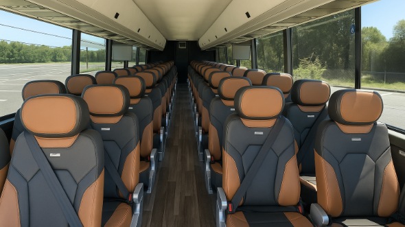 Interior of Charter Bus Company Moreno Valley's 48 Passenger Charter Bus in Moreno Valley