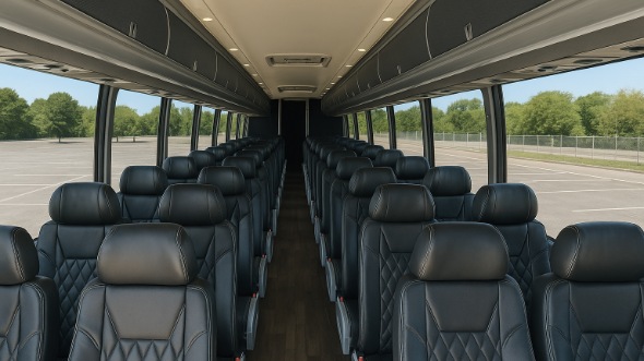 Interior of Charter Bus Company Moreno Valley's 51 Passenger Charter Bus in Moreno Valley
