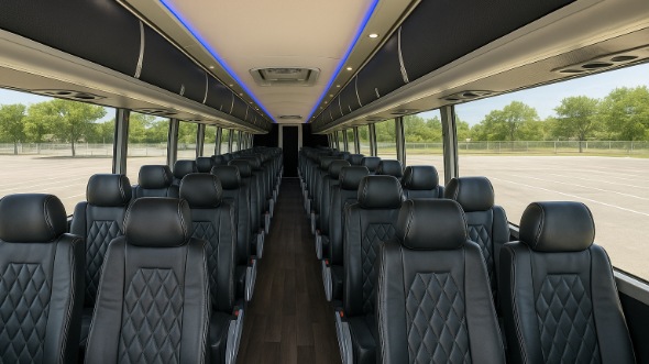Interior of Charter Bus Company Moreno Valley's 54 Passenger Charter Bus in Moreno Valley