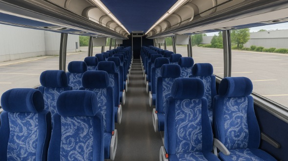 Interior of Charter Bus Company Moreno Valley's 55 Passenger Charter Bus in Moreno Valley