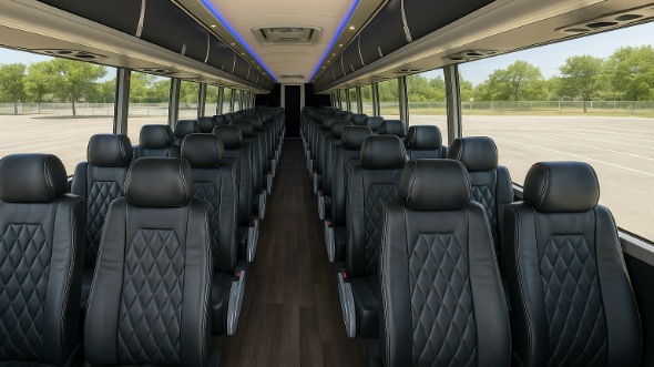 Interior of Charter Bus Company Moreno Valley's 56 Passenger Charter Bus in Moreno Valley